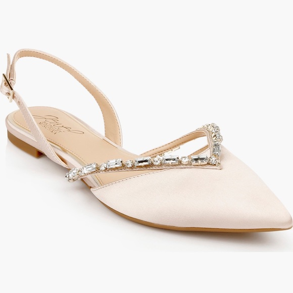 Jewel Badgley Mischka Satin Flats in Champagne with Crystal Embellishments - Picture 6 of 7